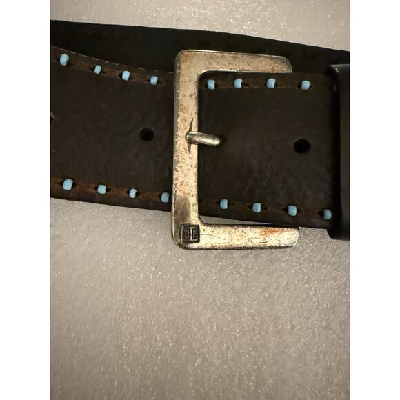 VTG Lauren Ralph Lauren Turquoise Color Beads Leather Black Belt Boho Western L main image 4